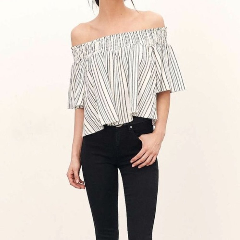 UO Smocked Over-the-Shoulder Striped Top
